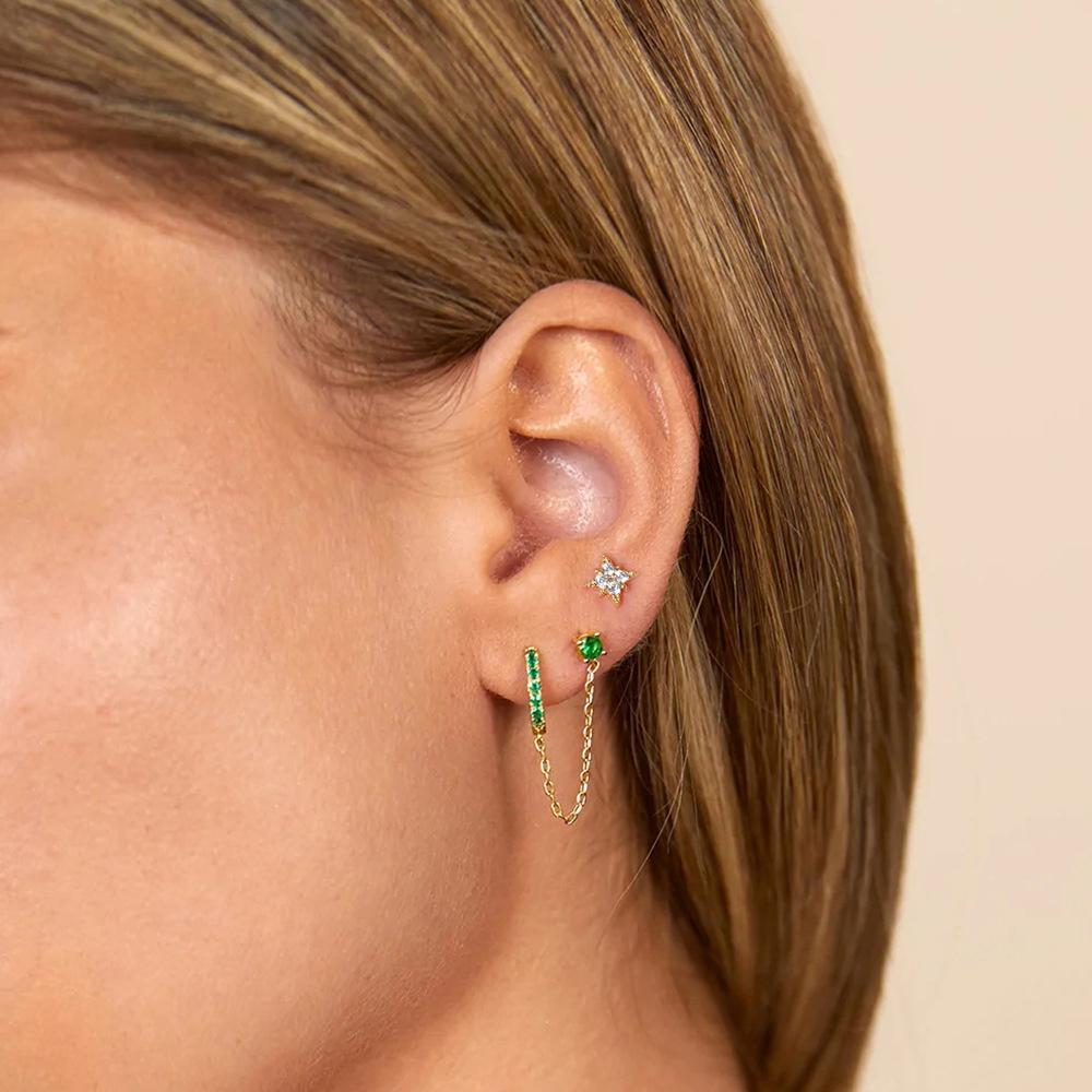 Exquisite Stainless Steel Tassel Chain Hoop Earrings for Women Simple Green Zircon Ear Piercing Earrings Fashion Jewelry Aretes