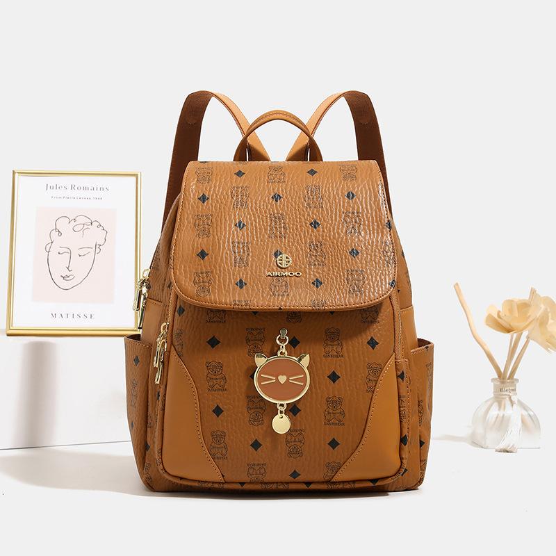Retro Printed Backpack Women S Simple Casual Large Capacity Backpack Commuter Travel Student School Bag коричневый