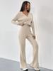 Solid Color Two-Piece V-Neck Short Knitted Cardigan Flared Pants