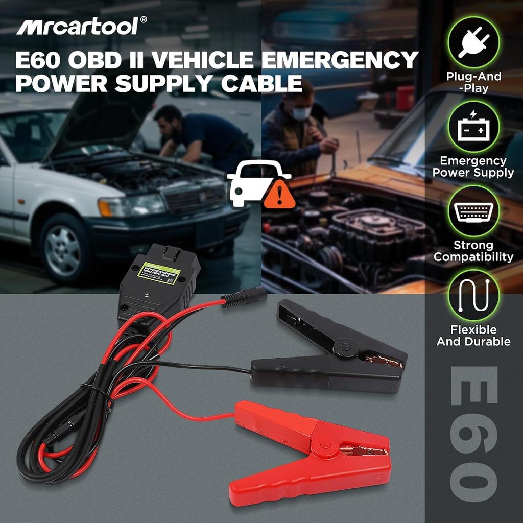 E60 OBD II Vehicle ECU Emergency Power Supply Cable 12V Car Memory Saver With 2 Alligator Clip&Battery Box