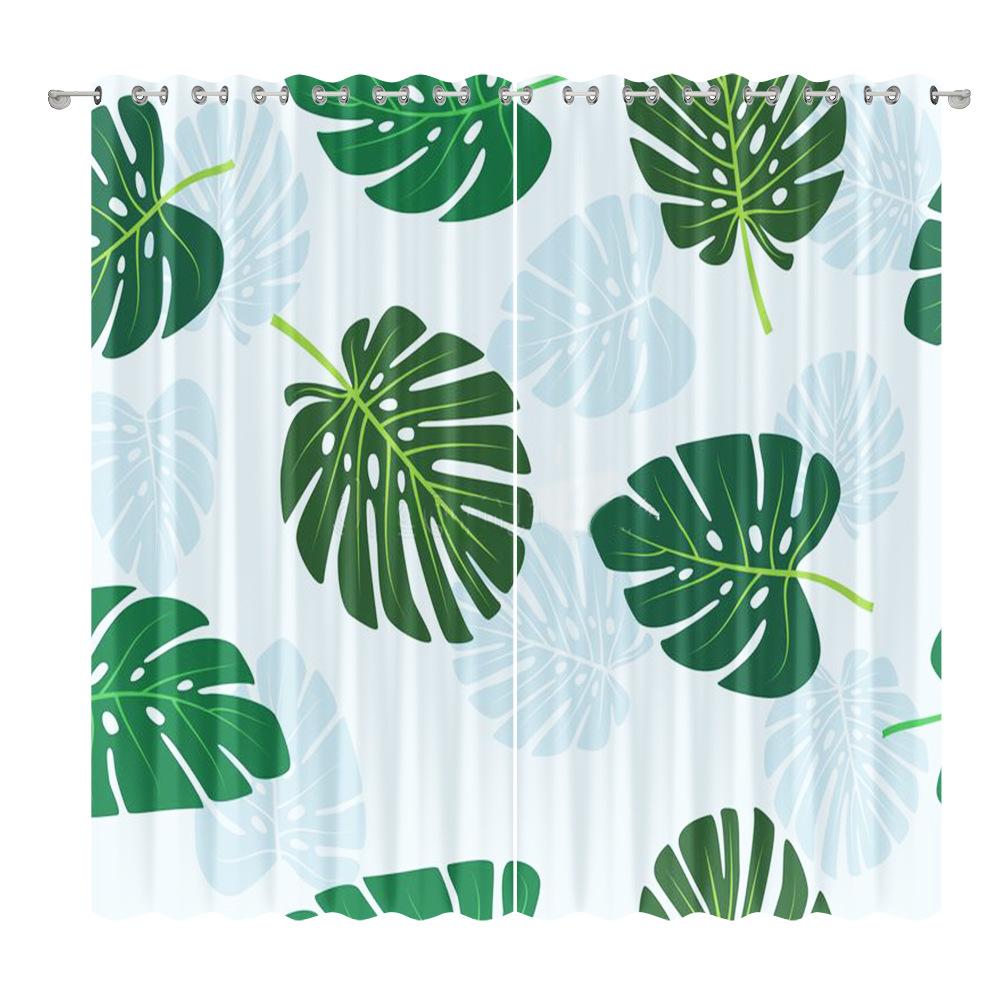Green Plant Plantain Leaf Curtain Cloth Bedroom Living Room Balcony Blackout Curtain Office Hotel Thermal Insulation Curtain