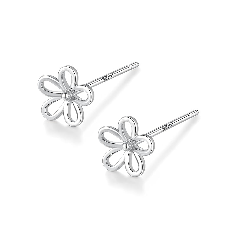 

earrings Silver925 silver flower simple Compatible with metal allergies (Silver)