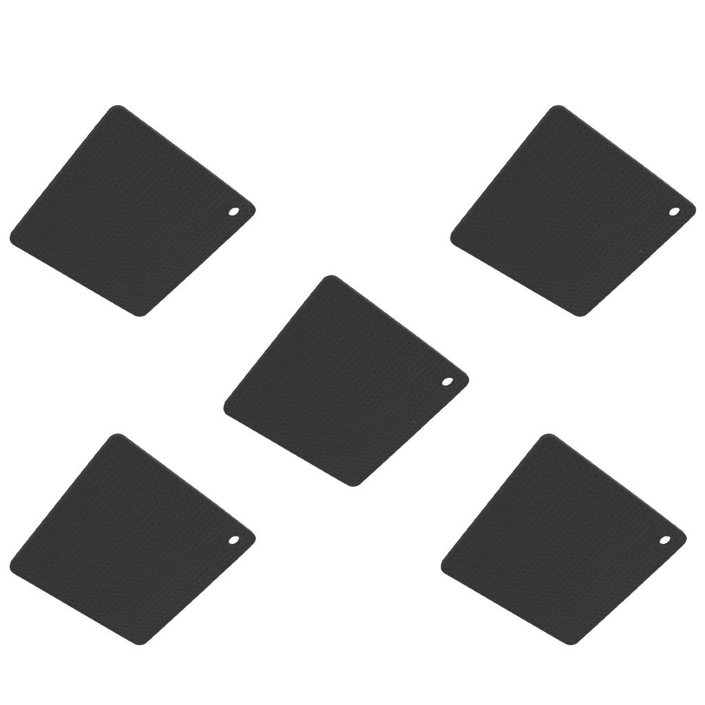 5pcs Silicone Pot Holders Mat Heat Resistant Anti Slip Square Honeycomb Trivet Mat Hot Pads for Kitchen Counter Black