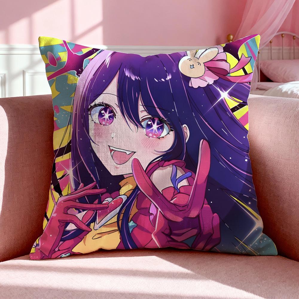 Anime O-Oshi No Ko Cushion Cover Breathable Linen Pillowcase Summer Odorless Eco-Friendly Invisible Zipper Washable