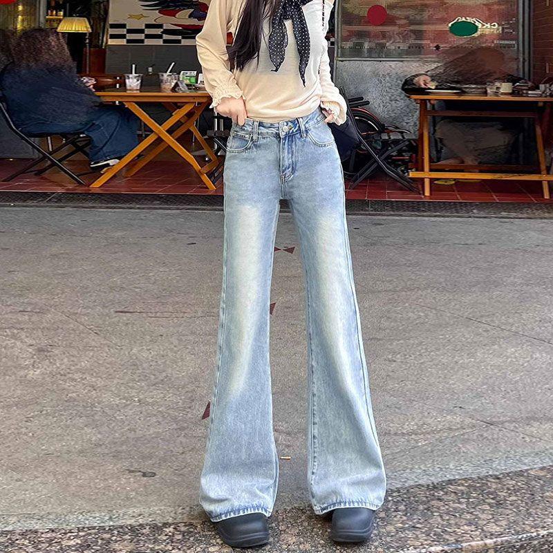 

Дизайнерский стиль Большие размеры Светлые расклешенные джинсы Женские с высокой талией Эластичные Широкие брюки Скинни Микро расклешенные брюки Длинные джинсовые брюки 4XL