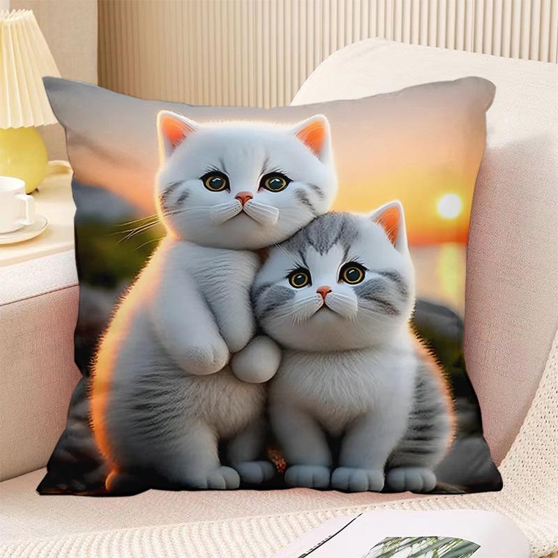 Couple Cat Print Decorative Pillowcase Bedroom Living Room Square Cushion Pillowcase