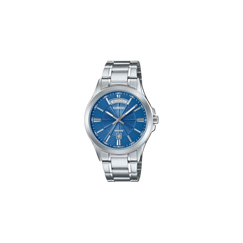 Casio MTP-1381D-2AV Analog Quartz Men s Watch Silver Metal Band Blue Dial