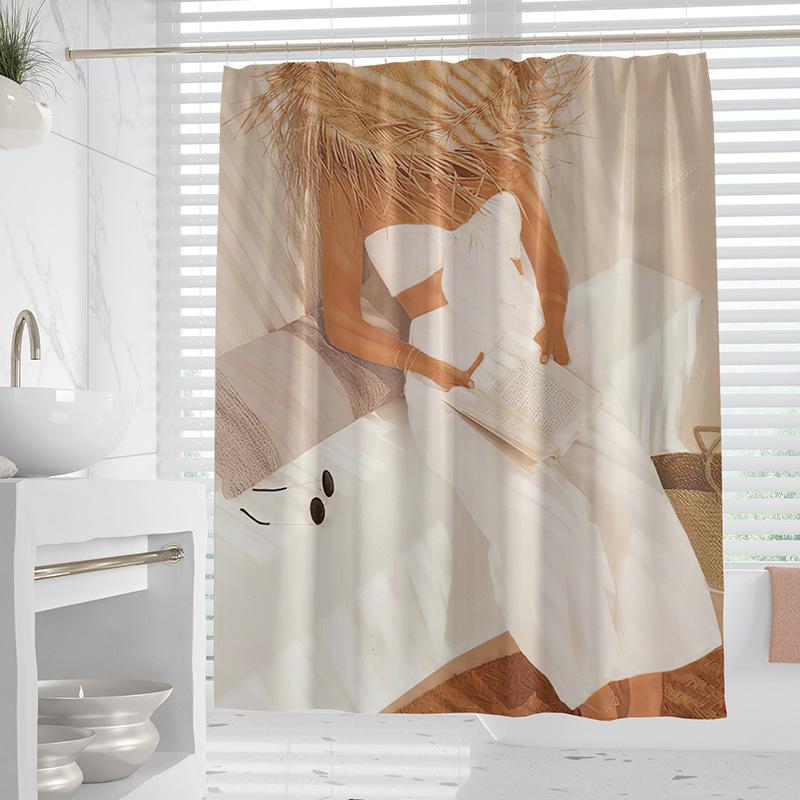 Morandi plants and flowers washable Dirt-Resistant Shower Curtain Shower Head waterproof Polyester Bath Curtain For Home Decor