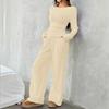 Women S French Style Slim Fit Long Sleeve Top And Wide Leg Pants Set