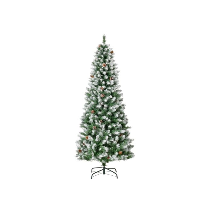 HOMCOM Sapin de Noël artificiel, 630 branches, 37 pommes de pin, sommets enneigés, ignifuge, 180 cm