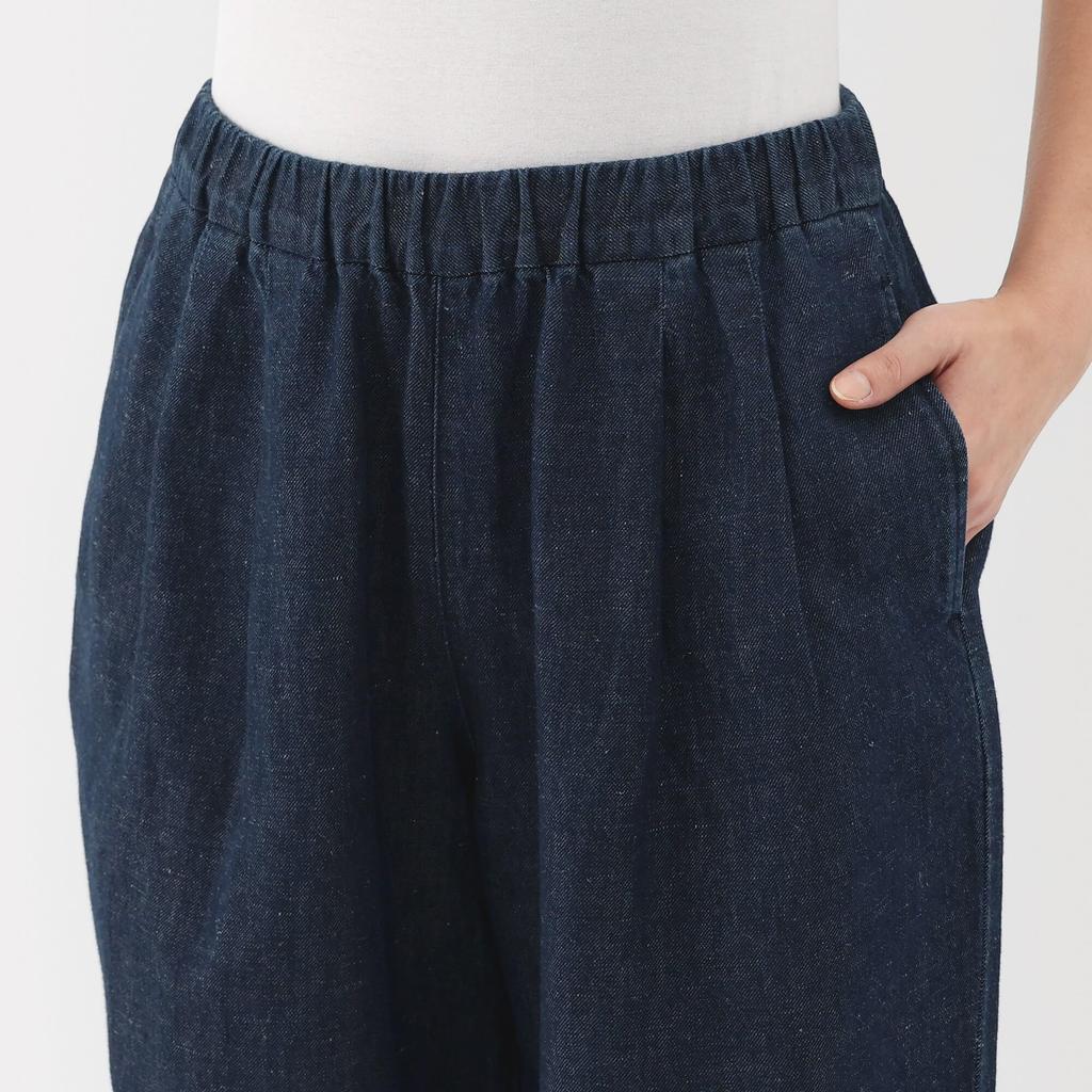 MUJI Women's Cotton Linen Denim Easy Wide Pants, Dark Navy, Size XL, BE1WDA5S