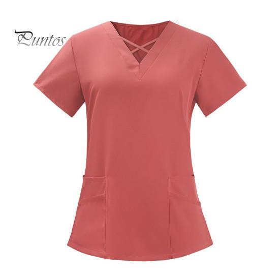 2st/set Unisex sjukhusuniformset V-ringad kortärmad fickor Toppar Elastiska midjebyxor Snabbtorkande sjukhustandvårdsskrubbuniformer