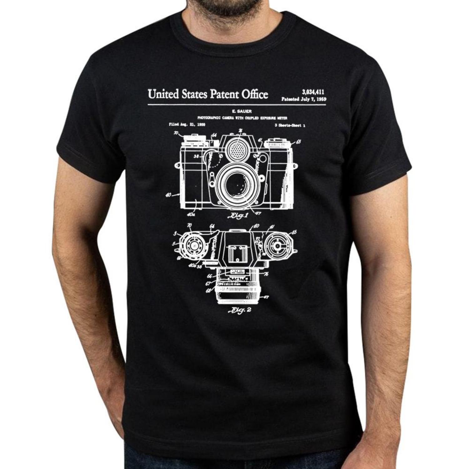 Подарок Любителю Фотографии Футболка Камера Винтажный Патентный Принт Camisa Футболки Дешевые Топы Футболка Хлопок Мужская Повседневная Фотограф S чёрный