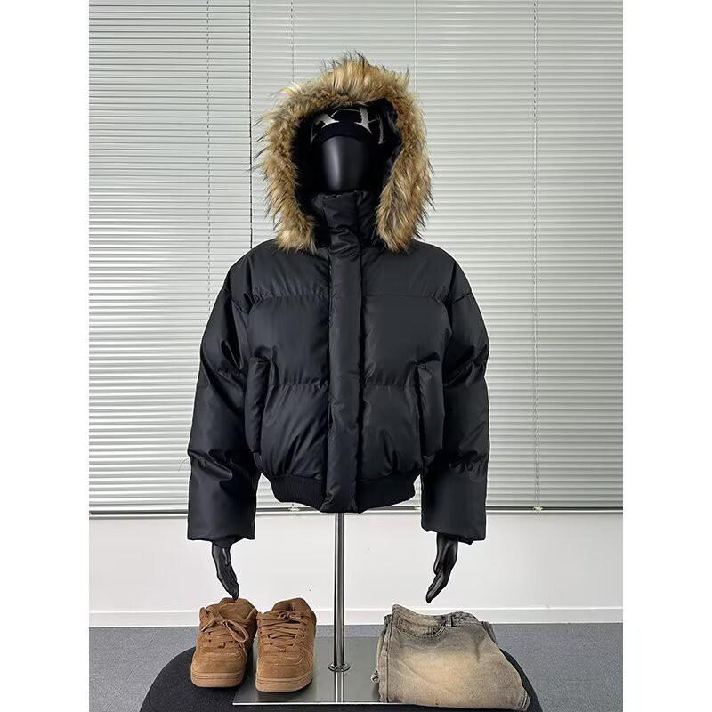 Winter Thick Short Cotton Puffer Jacket Couples Clean Fit Stand Collar Zip Up Casual Outerwear