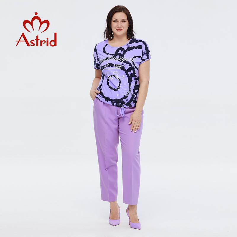 Astrid Summer Women's T-shirt 2023 Oversized Top Cotton Short Sleeve Tee Vintage Fashion Art Print Drawstring Female Clothing