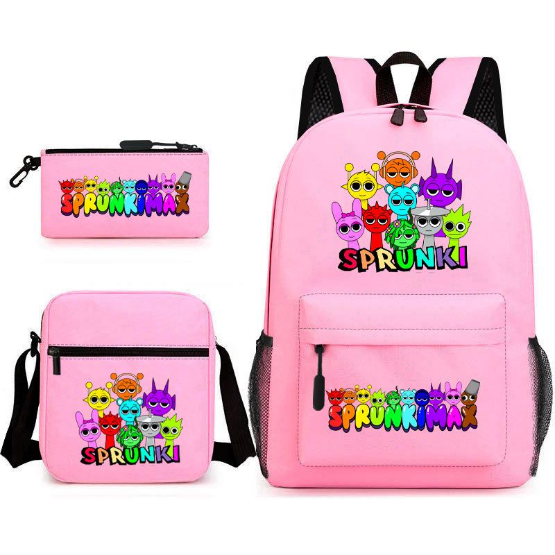 New Rhythm Box Student School Bag Three-piece Set, Casual Backpack Crossbody Bag Pencil Bag