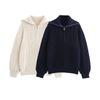 Kaslead New Arrival Women's Clothing Fashion Style Fashion Thick Needle Loose Half Zipper and Lapel Knitted Pullover Sweater