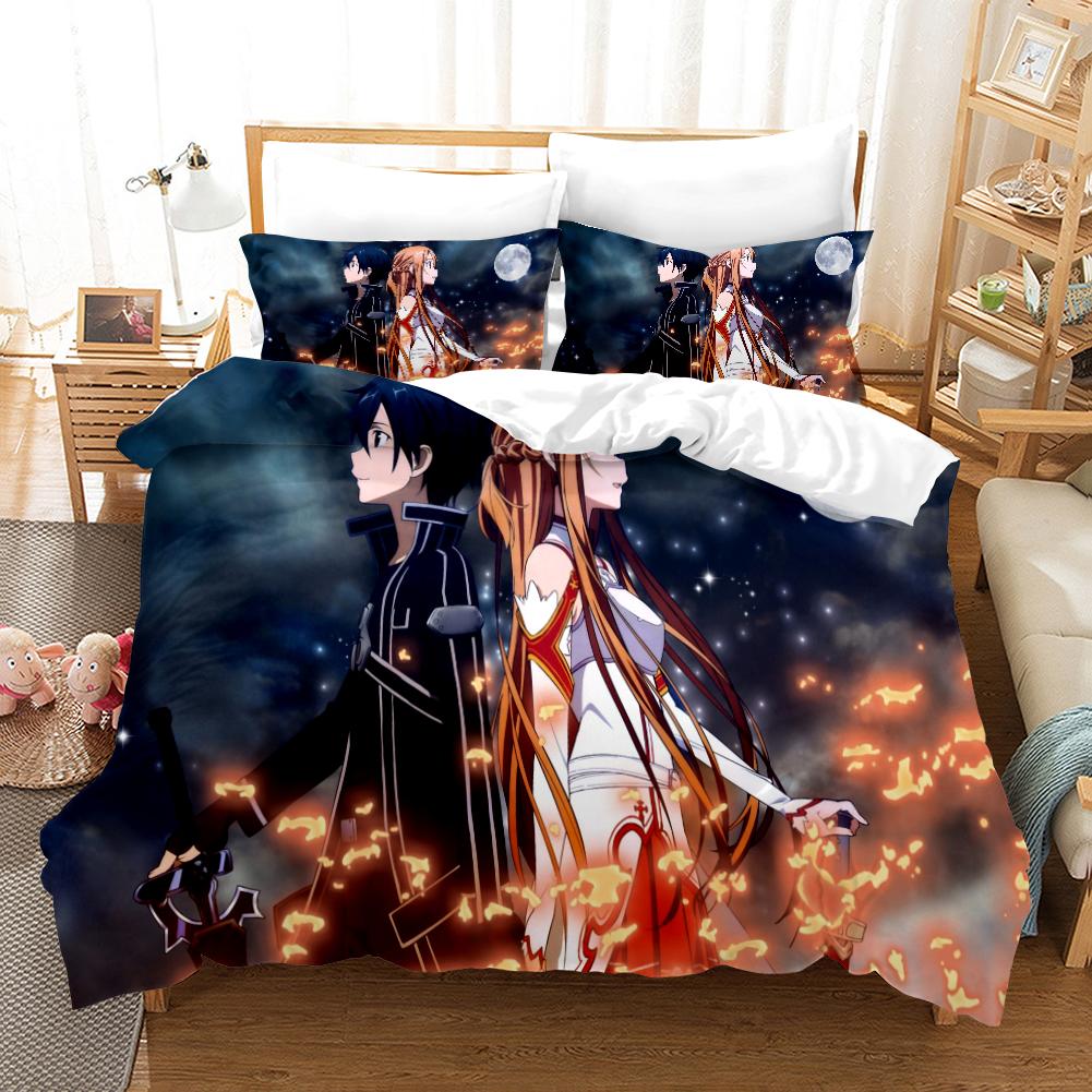 High Quality 3D Digital Printed Sword Art Online Pattern Duvet Cover with Pillow Cover Bedding Set Anime Bed Set Bedroom Deocr