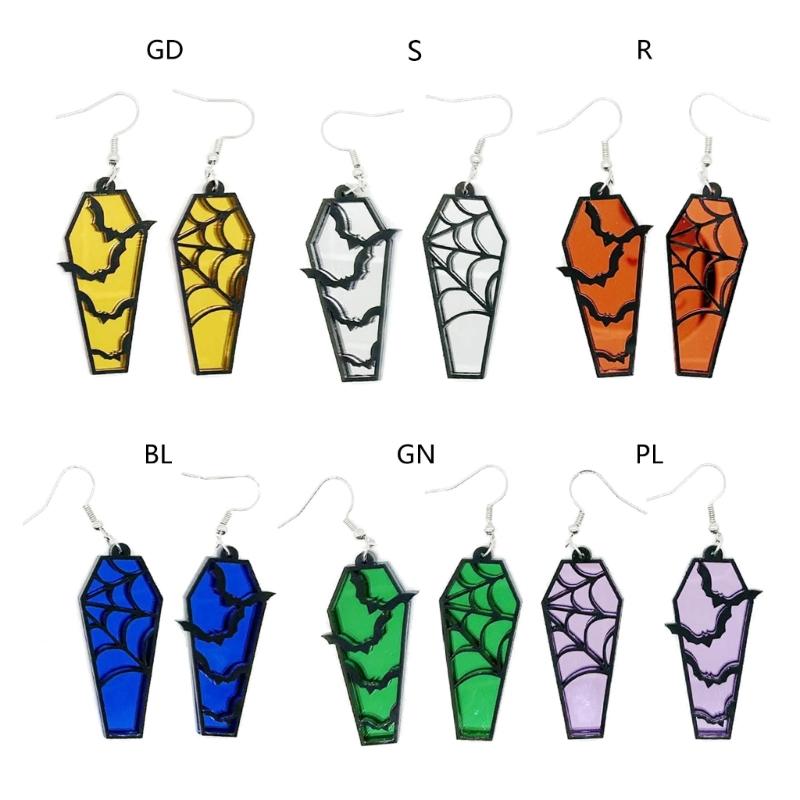 Gothic Lightwight Earring Acrylic Spiderweb Coffin Stud Earrings Eye Catching Hollow Bat Earrings Ornaments Women Girl