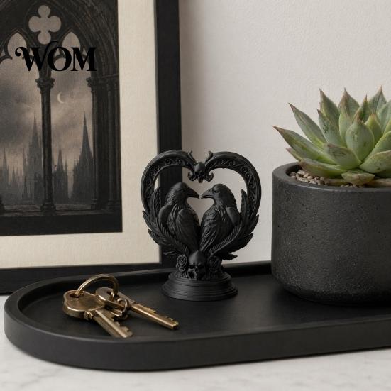 Dark Style Home Decor 3D Printed Double Raven Ornaments, Skull And Love Figurine, Retro Gothic Decoration Decorations for Desk Bookshelf Halloween
