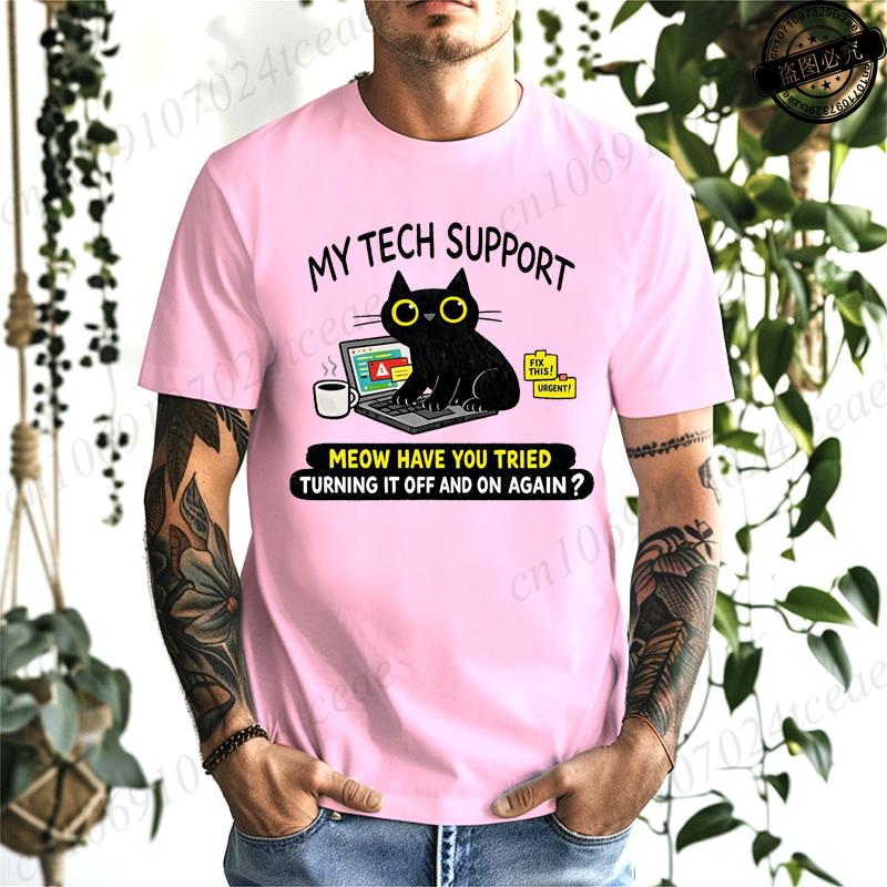 My Tech Support Is A Cat TShirts Funny Cat T Shirt IT Humor Tee Programmer Gift Work From Home Shirt Geek Cat Tee TShirts