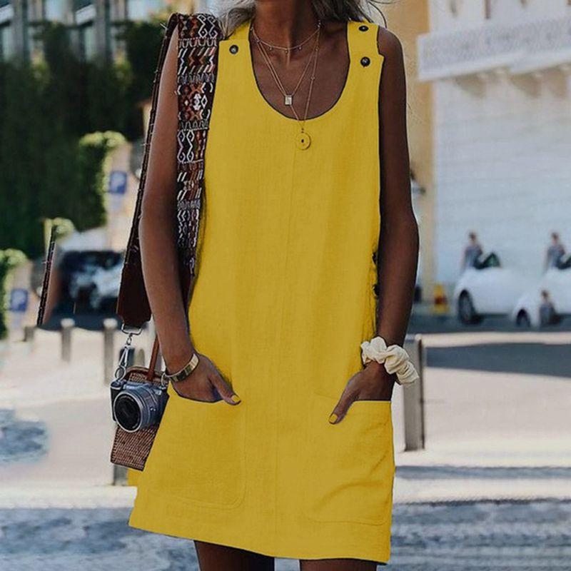 Sexy Women V Neck Sleeveless Pocket Blouse Shirt  Evening Party Beach Mini Dress