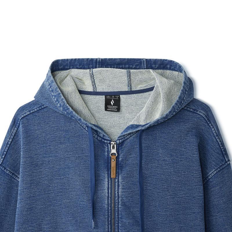 Skechers Loose Comfortable Warm Knitted Hooded Jacket Unisex Jackets Denim Tie-Dye-Blue L125U008-053S