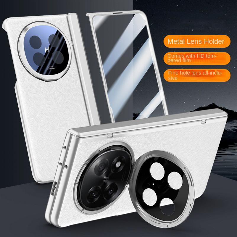 Leather With Privacy Screen Tempered Glass Protector Case For OPPO Find N5 All-inclusive Spring Hinged Camera Holder Cover