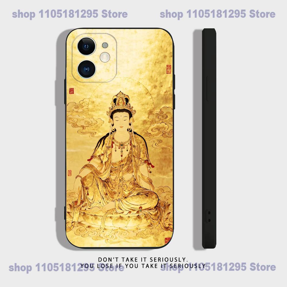 Chinese Buddhist Traditional Guanyin Phone Case For iPhone 17,16,15,14,13,12,11,X,XR,XS,Plus,Mini,Pro,Max Black Shockproof Cover