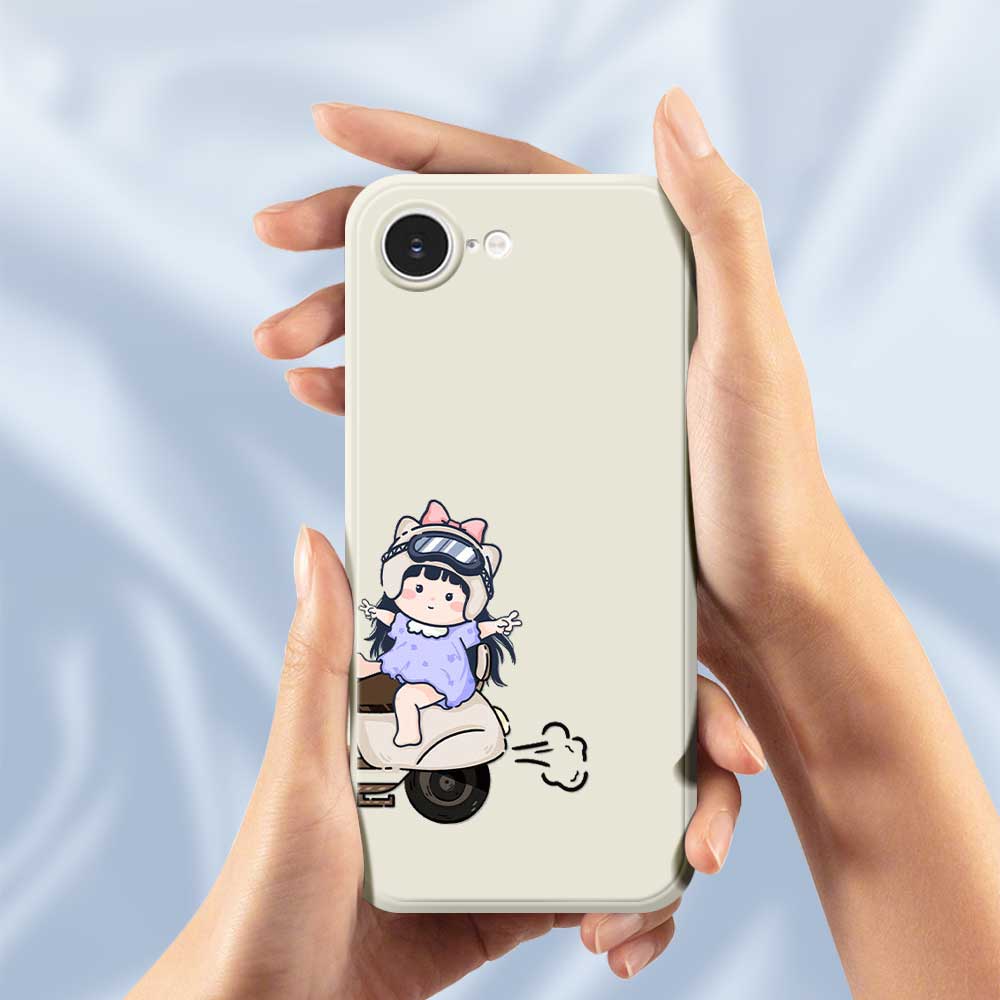For iPhone 16e Case Helmet Girl Pattern Printing Straight Edge TPU Phone Back Cover