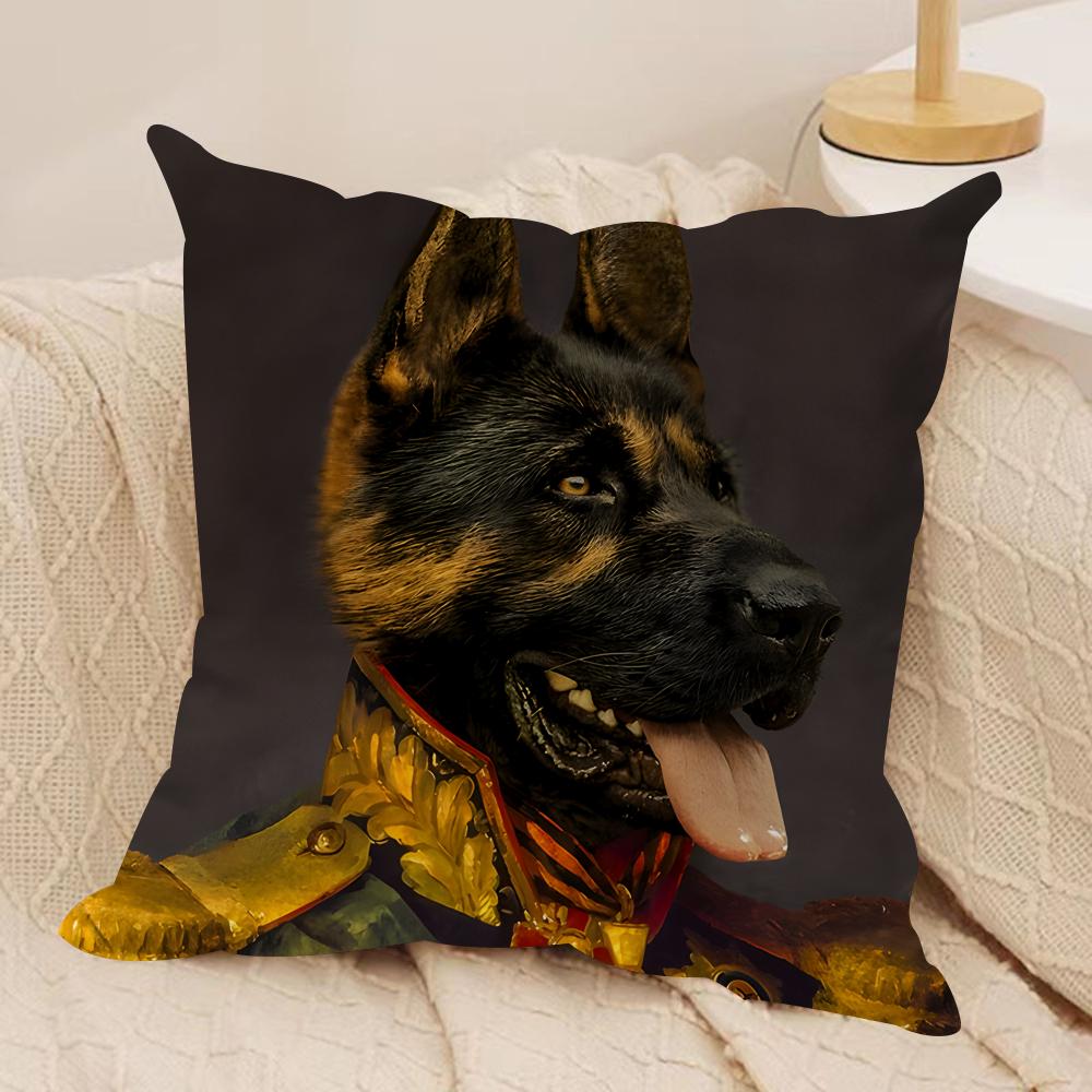 Renaissance Royal Dog Cushion Cover Silky Short Plush Invisible Zipper Dustproof Sofa Pillow Case for Home Decor