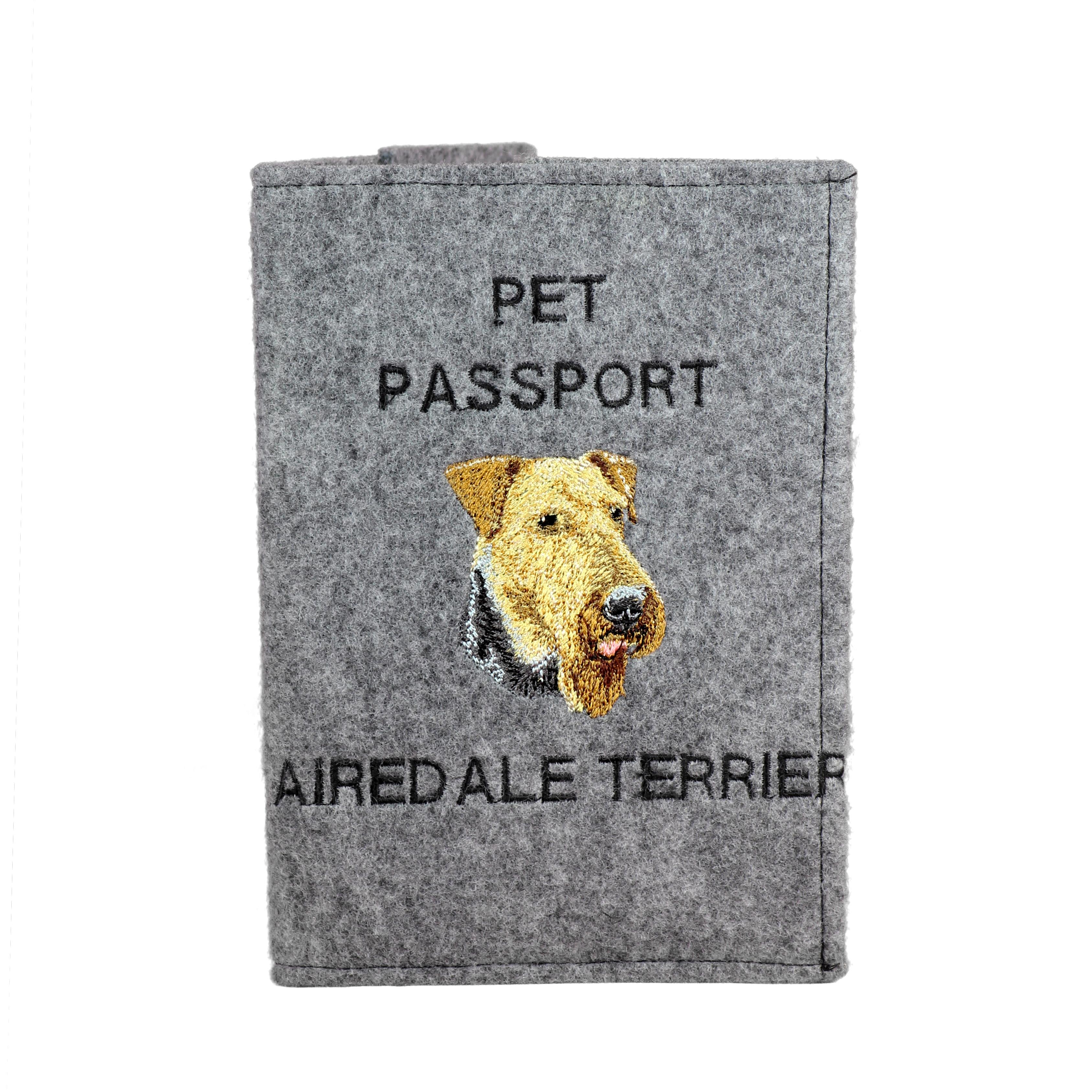 

Airedale Terrier, Bingley Terrier - Dog passport case, document case, gift for the traveller from the Art-Dog brand сірий колір