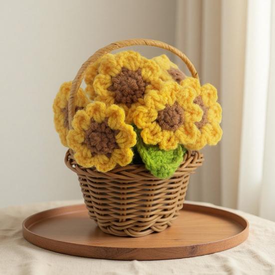Crocheted Potted Flower Decoration Handmade Knitting Floral Ornament Finished Hand Woven Flower Home Office Table Centerpiece