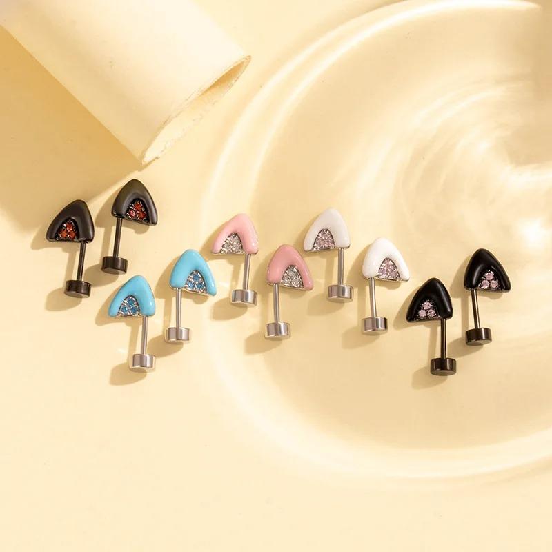 Modny Uroczy Kolczyk do Chrząstki Ucha w Kształcie Kociego Ucha Pływający Piercing Helix Stal Tytanowa Zawieszka Gwiazda Serce Cyrkonia Tragus Ucho Cyrkonia