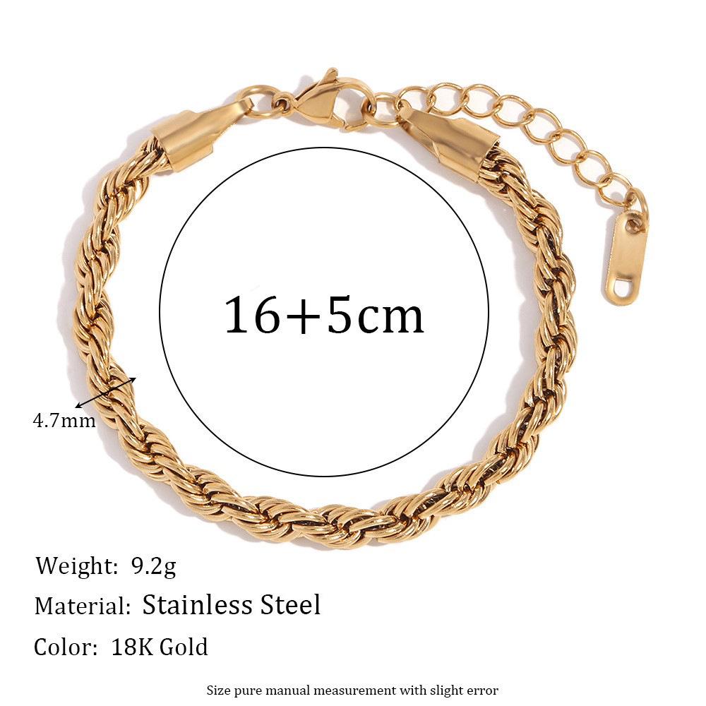 18K Gold-Plated Stainless Steel Paperclip and Rope Chain Bracelet for Women