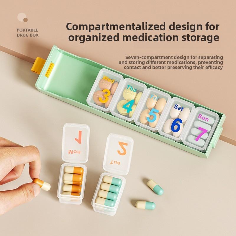 Portable Sevenday Plastic Medication Organizer With Sealed Compartments For Travel And Daily Use