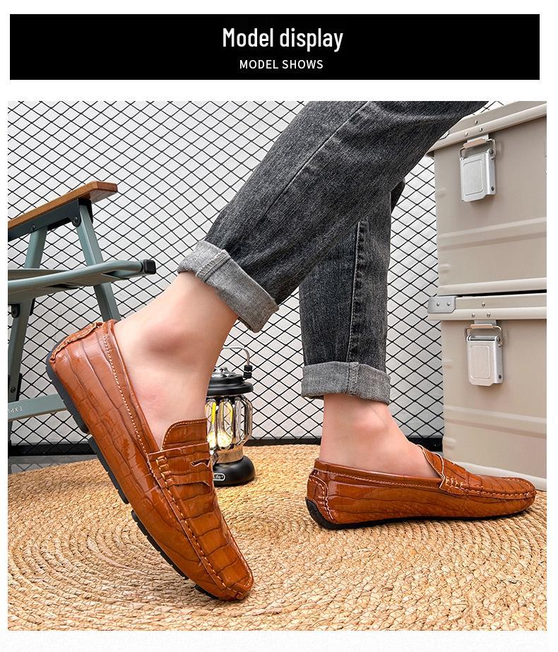 Men's Large Leather Slip-on Loafers: Spring Driving Casual Shoes
