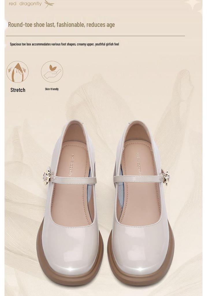 Red Dragonfly Thick-Soled Mary Janes 2025: Women's Patent Leather High Heels - Japanese Style Summer Shoes