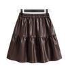 Fluffy Autumn 2025 Women's PU Leather High-Waisted A-Line Pleated Midi Skirt