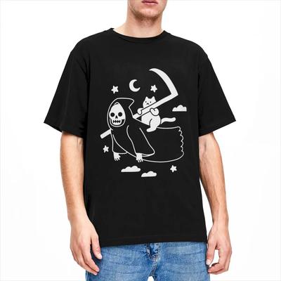 Cat Riding Grim Reaper Goth Merchandise T-Shirt Men Women Gothic Humor Vintage  New Arrival Tee Shirts
