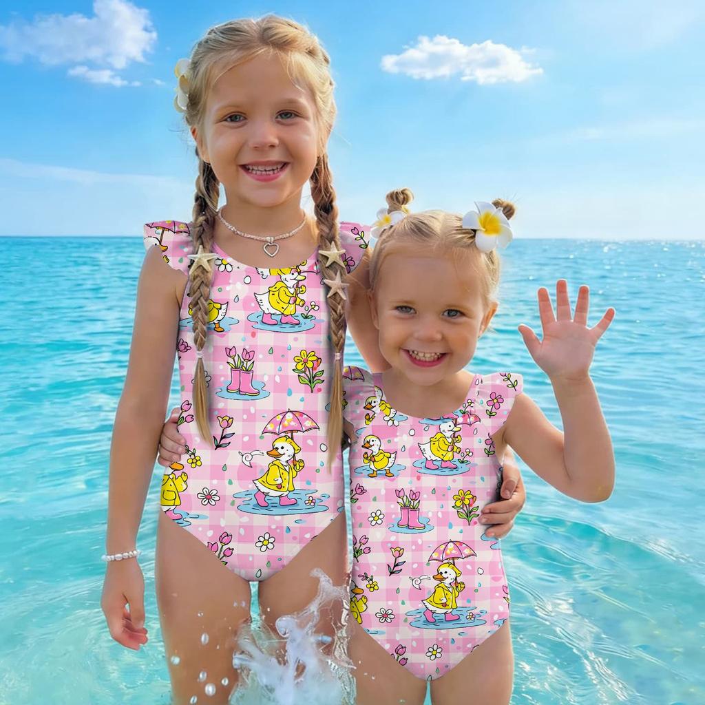 Girls One Piece Swimsuit Summer Animal Print Kids Swimwear Sleeveless Casual Beachwear Toddler Bathing Suit for Children