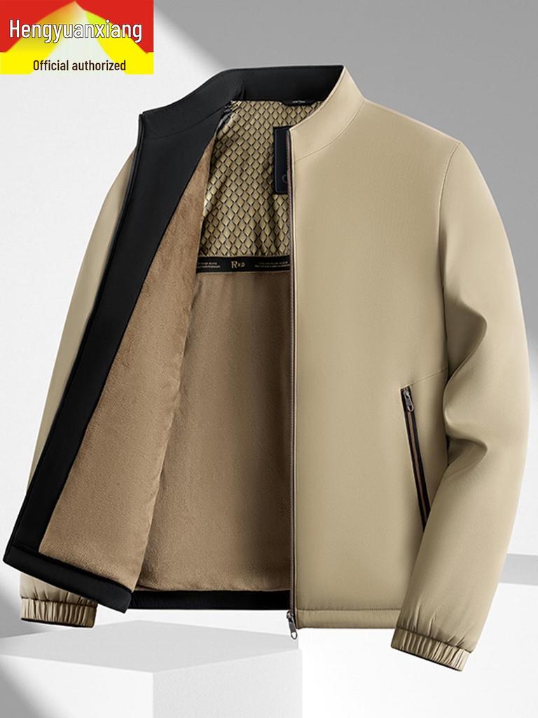 Hengyuanxiang Herren Stehkragen Jacke: Mittleres Alter & Ältere, Mit Samt, Warm, Lässige Herbst/Winter Oberbekleidung