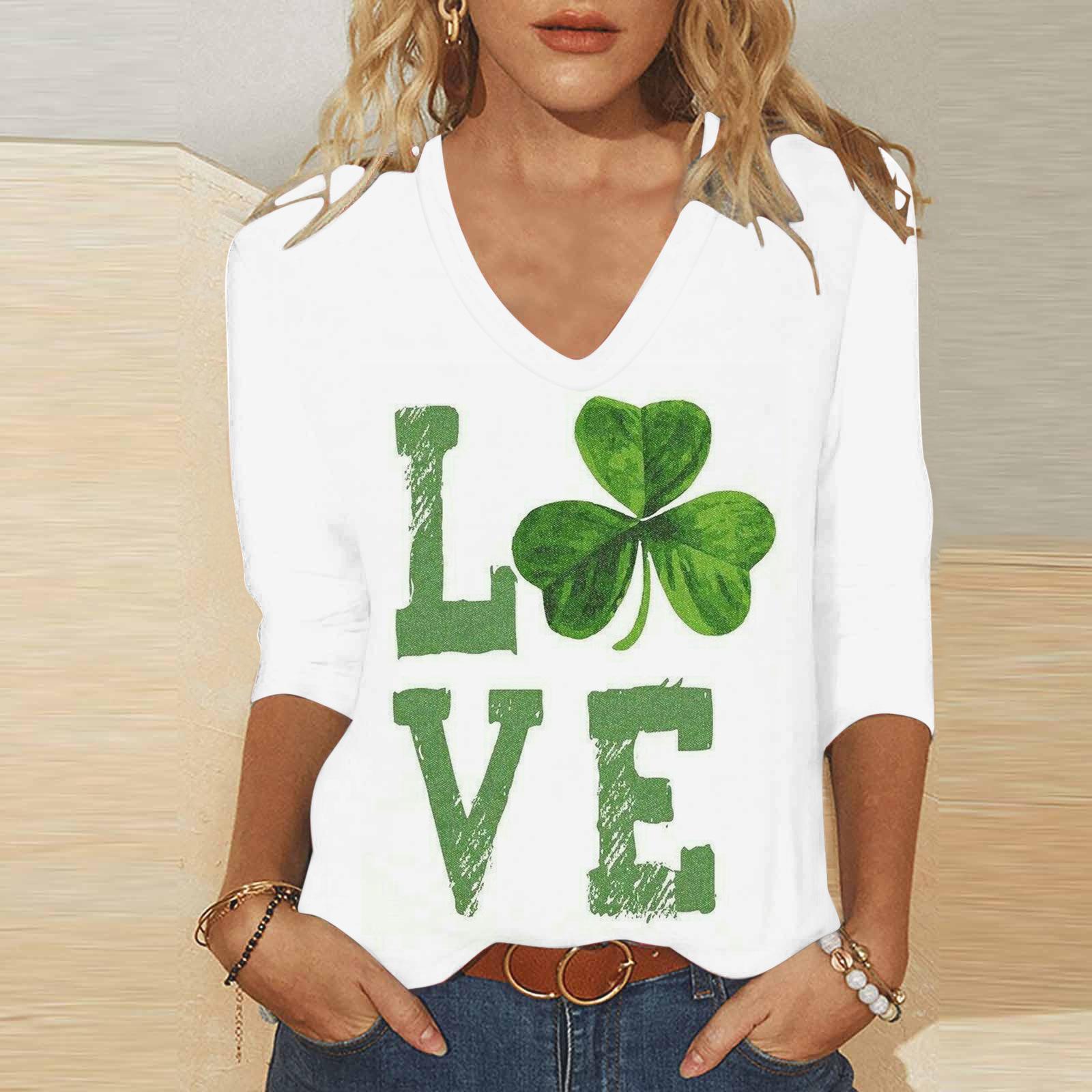 

Топ с V-образным вырезом и принтом 3D Clover, модные повседневные женские футболки с длинными рукавами 6XL