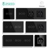 BSEED Touch Dimmer Switches 1gang1way Wall Light Switch LED Dimmer Plus EU Wall Socket USB EU Standard Blue Backlight 10A