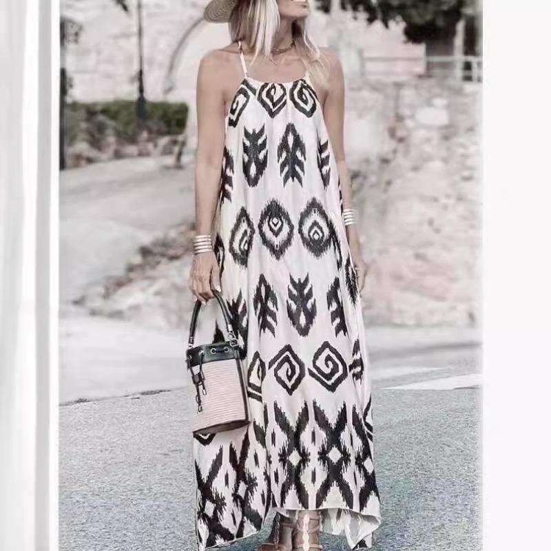 Women's Summer Printed Halter Casual Loose Long Dresses