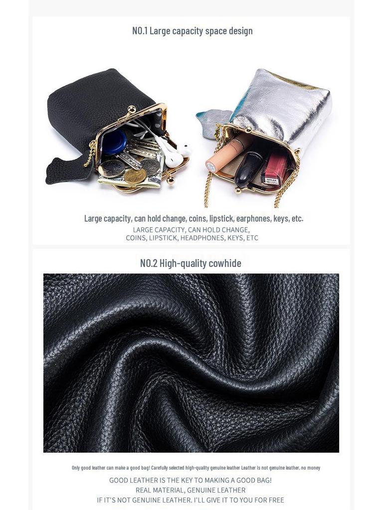 Mini-Lippenstift- und Münzbeutel aus echtem Leder mit Litschi-Muster - Damen-Multifunktions-Aufbewahrungstasche im Ins-Stil