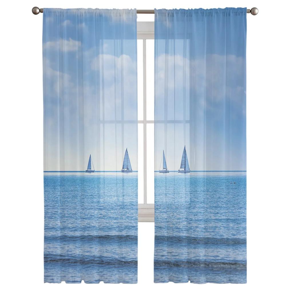 Θαλασσινό Ιστιοφόρο Ουρανός Τούλινη Κουρτίνα για Υπνοδωμάτιο Διάδρομο Σαλόνι Διακόσμηση Ζιφόν Κουρτίνα για Μπαλκόνι Κουζίνα Κουρτίνες Σπιτιού