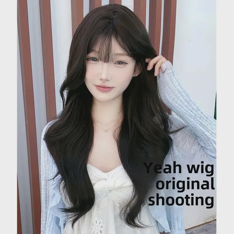 Dámská dlouhá vlnitá kudrnatá paruka - Přírodní paruka střední délky přes celou hlavu