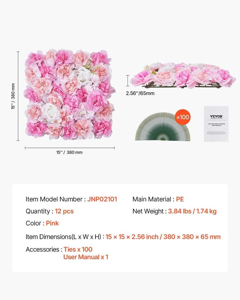 3D Flower Wall Panel 12 PCS 15x15 in Artificial Floral Mat for Wedding