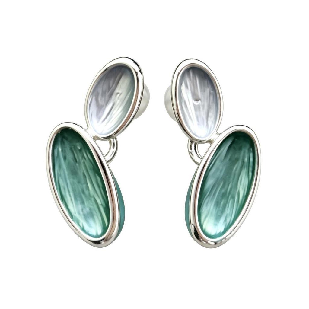 Popular hand-painted enamel color stud earrings double oval splicing design commuting personality versatile light luxury hot-selling earrings
